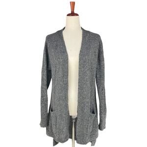 EILEEN FISHER Lofty Open Cardigan Wool Alpaca Silk Ash Gray Size S Patch Pockets